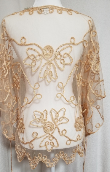 Lace Cardigan Gold Scrolled Embroidery - Picture 2 of 4